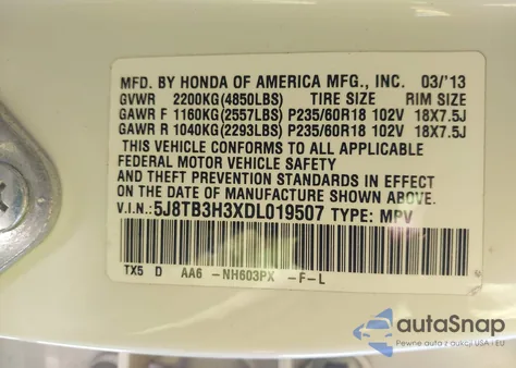 2013 Acura Rdx из США, поврежденный, VIN 5J8TB3H3XDL019507